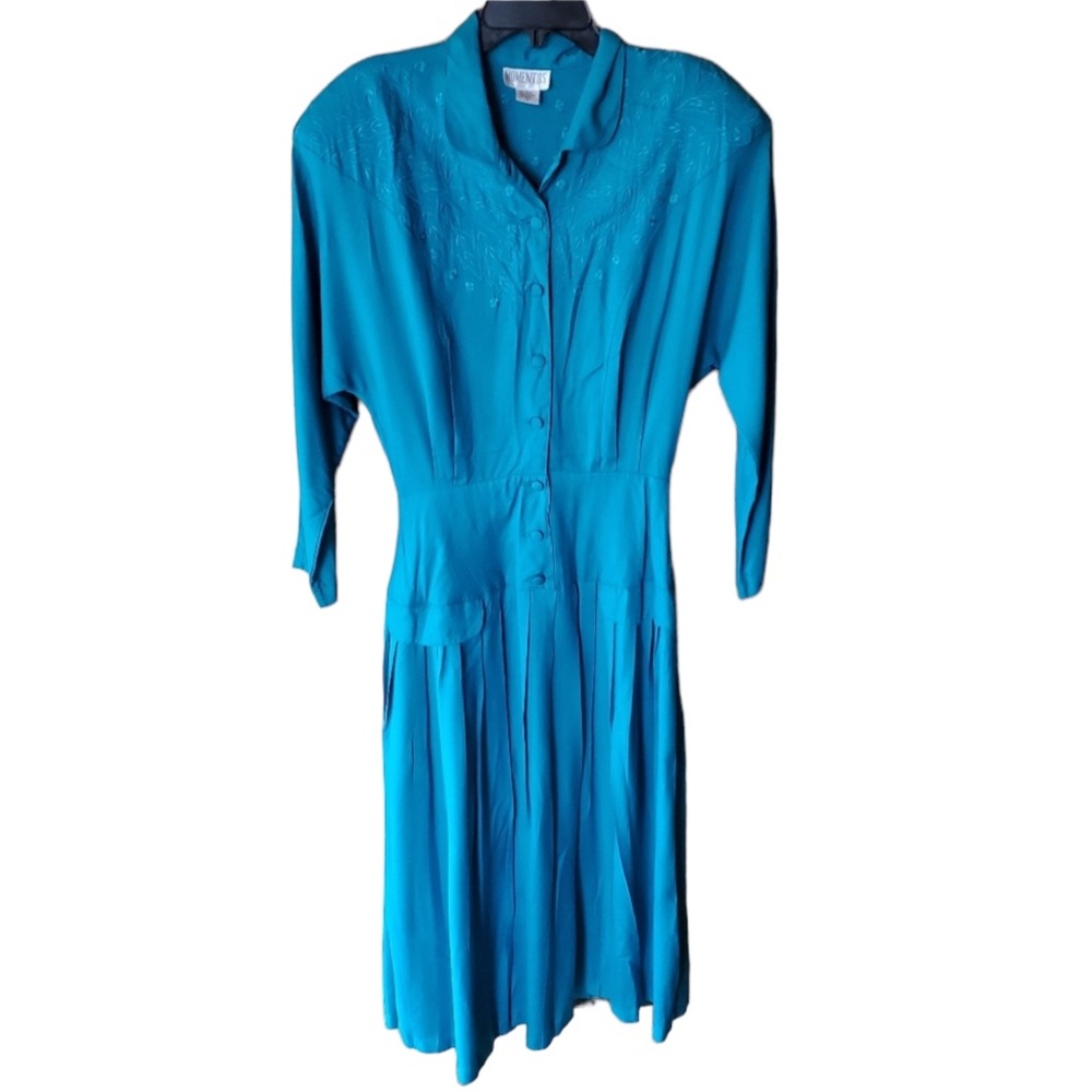 1980s Momentos Teal Rayon‎ Dress